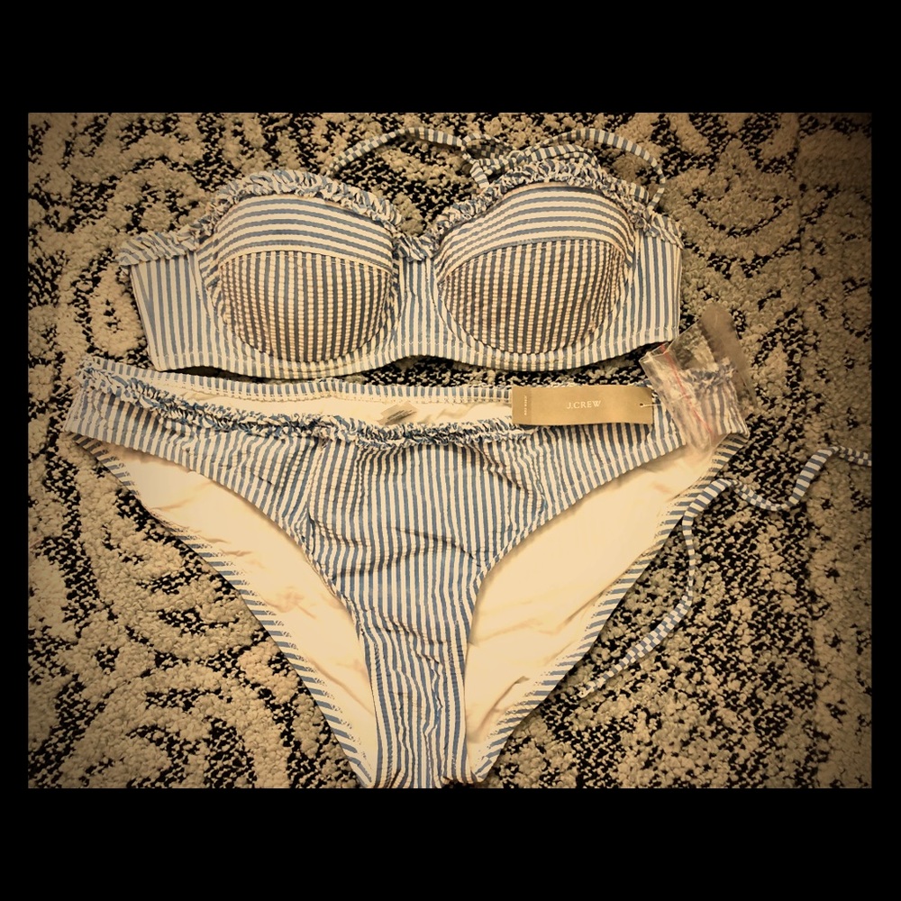 J. Crew blue and white seersucker bikini